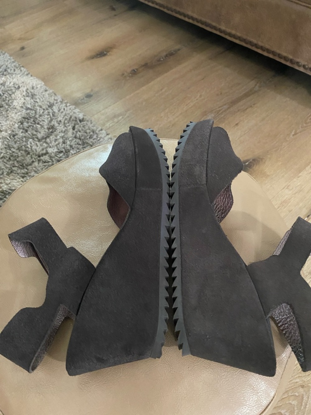 Pedro Garcia Espresso Brown Suede Leather Platform Wedge Sandals size 6.5 - Picture 6 of 7